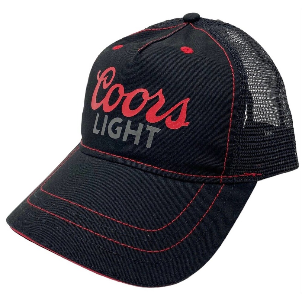 Coors Light Beer Men's Officially Licensed Black Red Trim Trucker Hat Cap